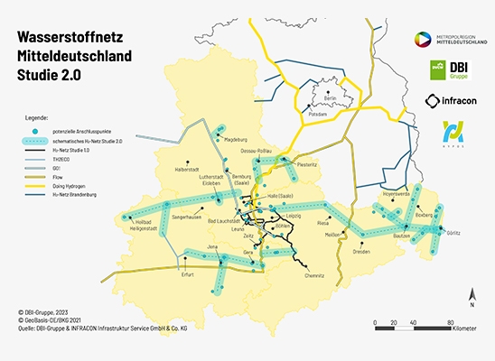 Wasserstoffregion Ostdeutschland Studie Wasserstoffnetz Mitteldeutschland 2.0
